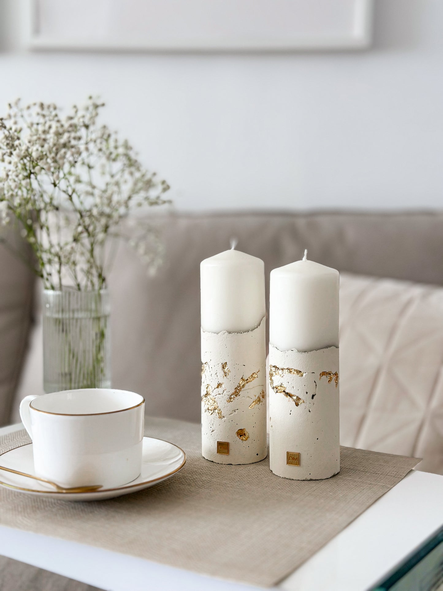 “Marshmallow” Duo Cracked Candle Set
