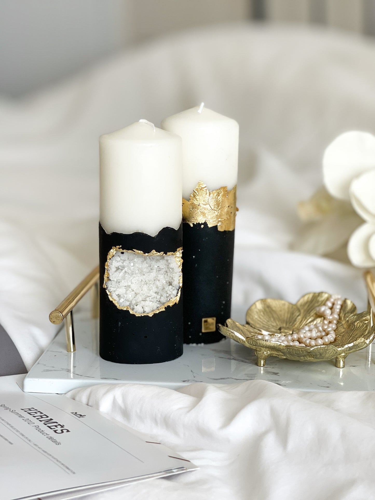 Duo Black Druzy Candle Set