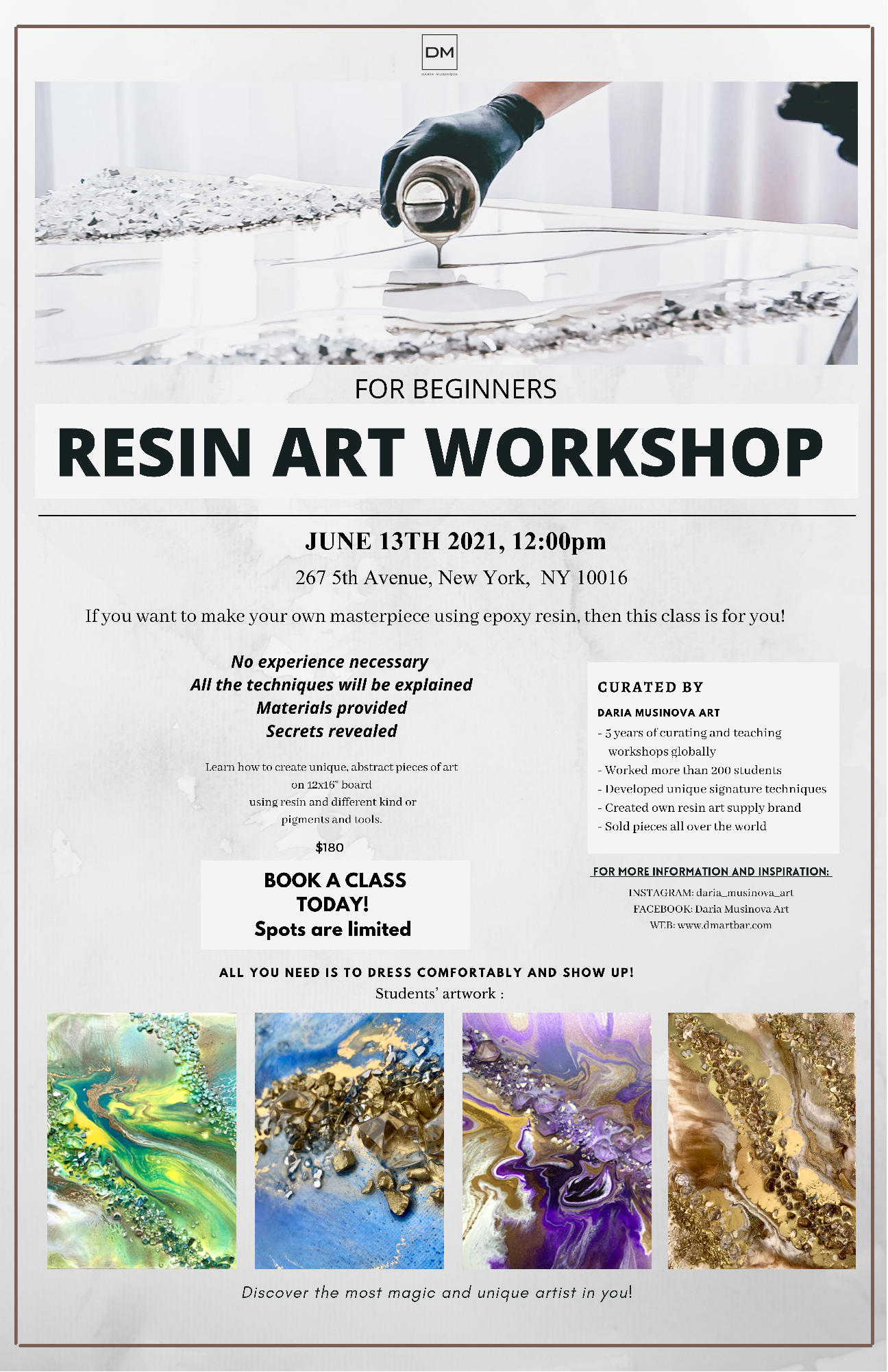 RESIN ART WORKSHOP JUNE 13TH, 2021
