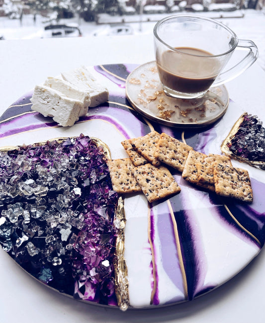 PURPLE ROUND GEODE WALL ART/ TRAY