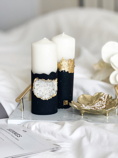 Duo Black Druzy Candle Set