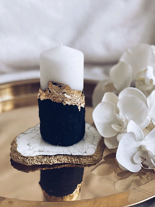 Blue Pillar Candle with Gold Glitter